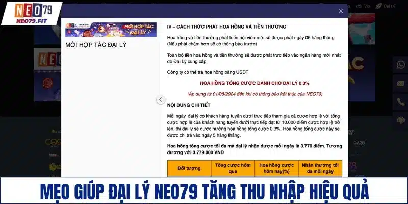 Mẹo giúp đại lý NEO79 tăng thu nhập hiệu quả